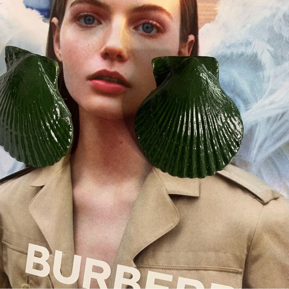 Army green high gloss Seashell Earrings